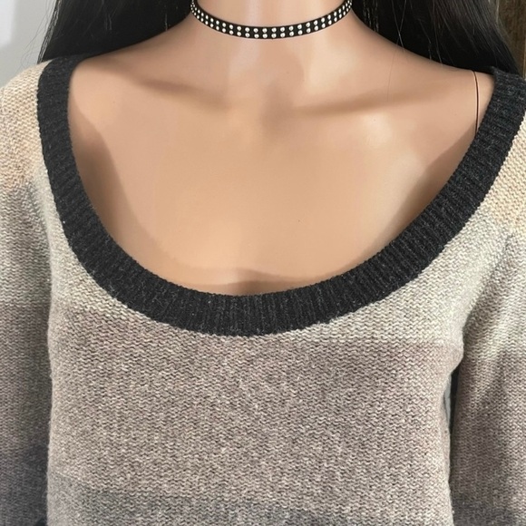 FREE PEOPLE Wool Neutral Color Block Sweater With Pocket & Wide Scoop Neck - Picture 3 of 7